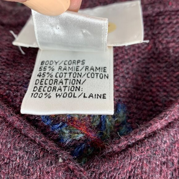 TALBOTS Pure Wool Burgundy Floral Fall Leaves Embroidered Cardigan Sweater SZ M - Picture 5 of 8